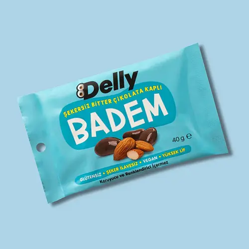 Delly Şekersiz Çikolata Kaplı Badem 40 Gr