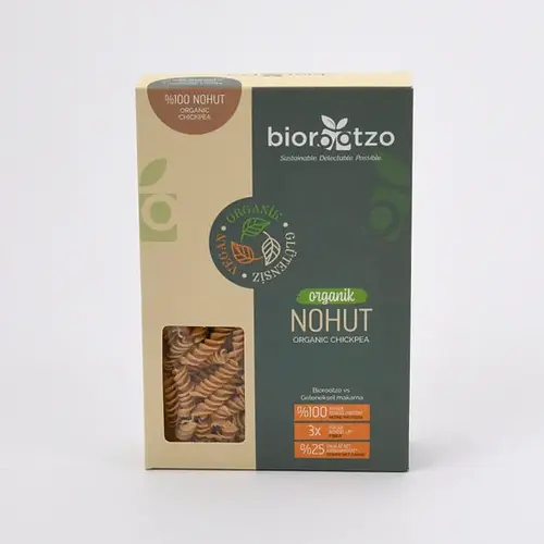 BIOROOTZO Organik Glütensiz ve Vegan Artizan Bronz Kalıp Nohut Fusilli 200 gr